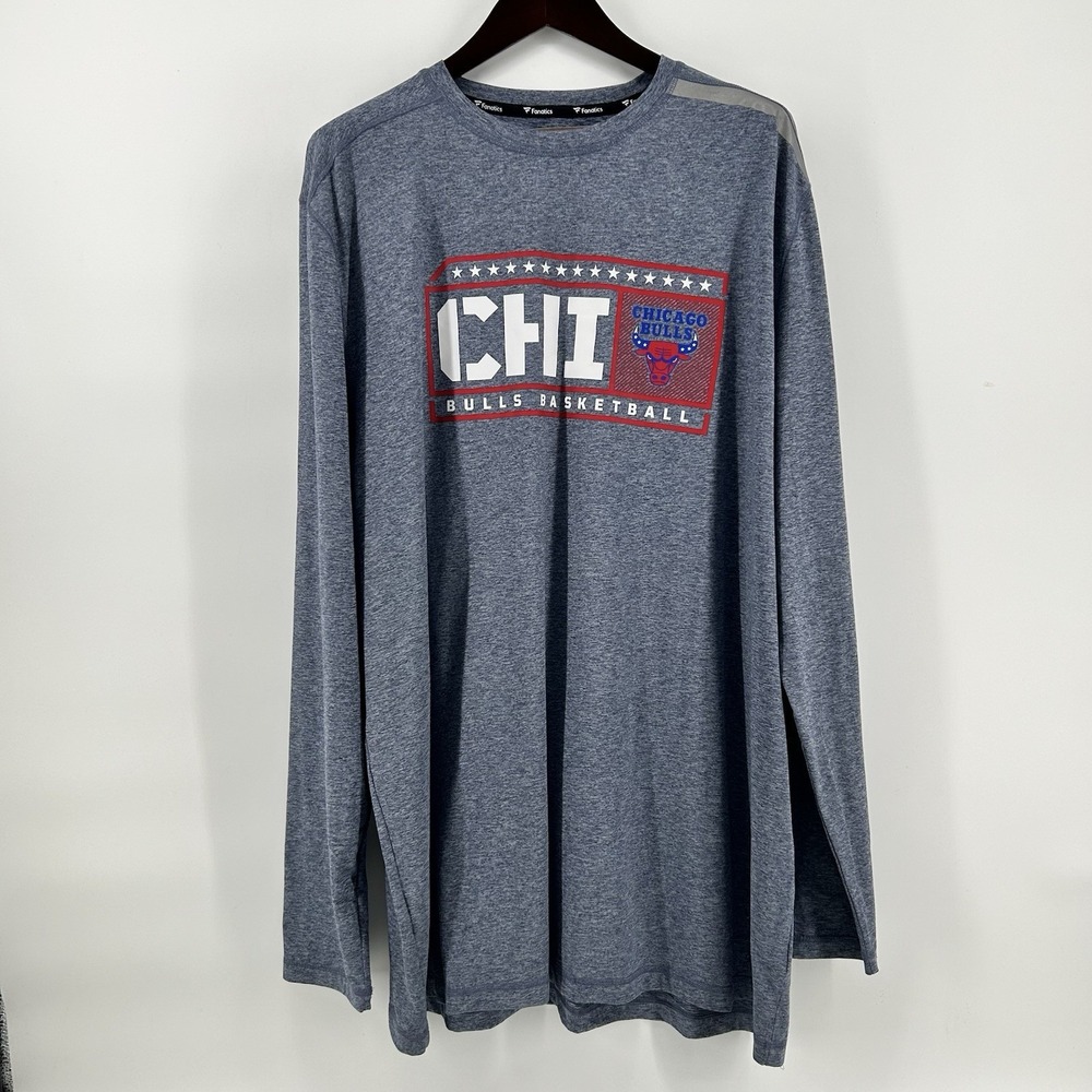 Fanatics Chicago Bulls Shirt Mens 3X Tall Blue Heather Performance L/S NBA